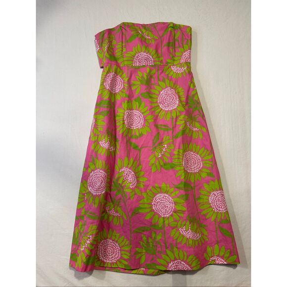Lilly Pulitzer Dresses & Skirts - Lilly Pulitzer Strapless Pink Green Floral Cotton Midi Dress Women’s Size 6